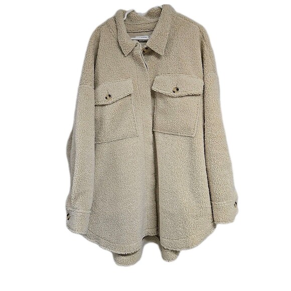 Good American Contour Faux Shearling Sherpa Jacket Cream Women’s Sz 7/8 4XL-5XL - Picture 2 of 12